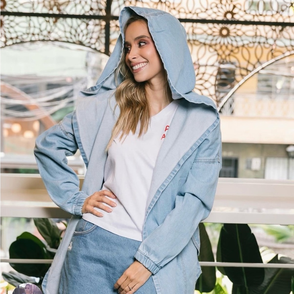 Light Blue Denim Hooded Jacket